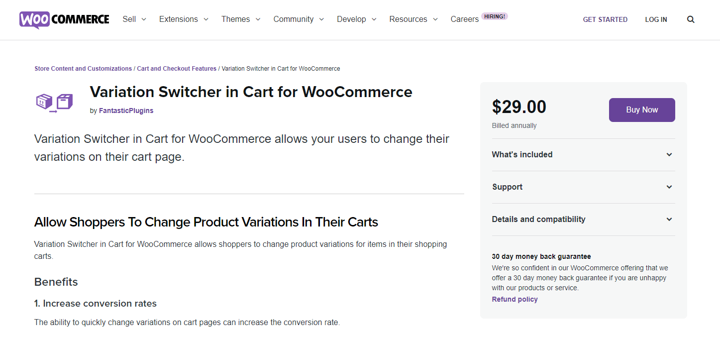 Alternador de variação no carrinho para WooCommerce