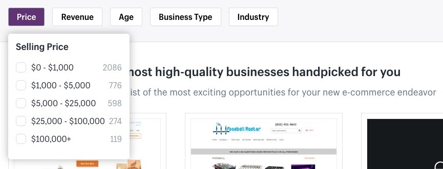 filter-selling-price-when-your-business-buy-a-shopify-store-on-exchange-maketplace