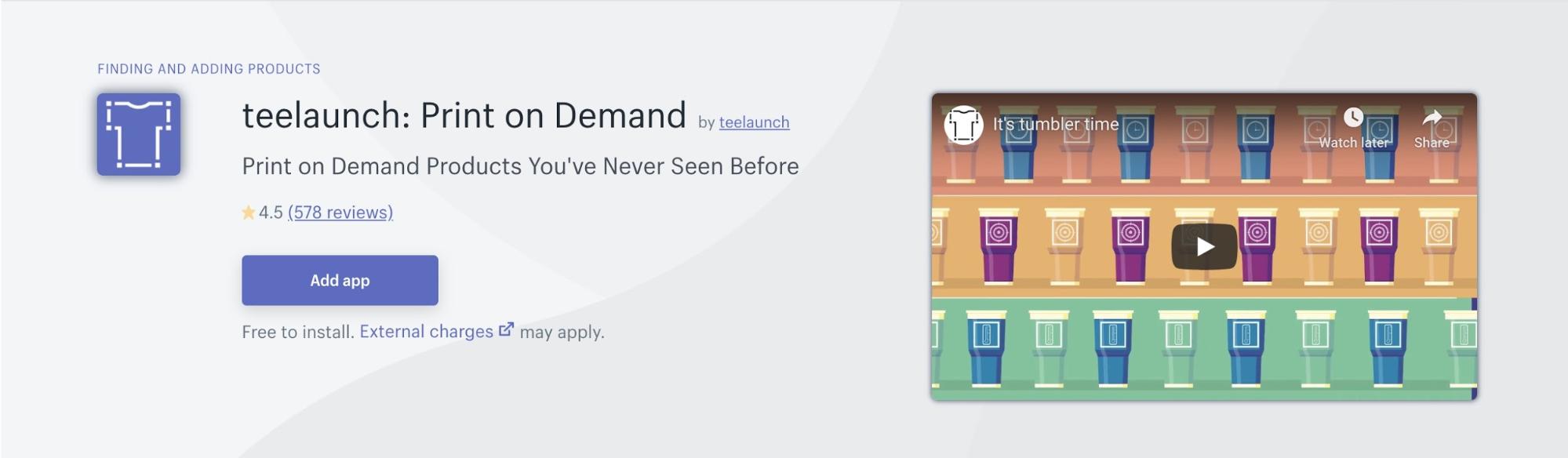 Display Teelaunch von Shopify T-Shirt Fulfillment Apps bezahlt