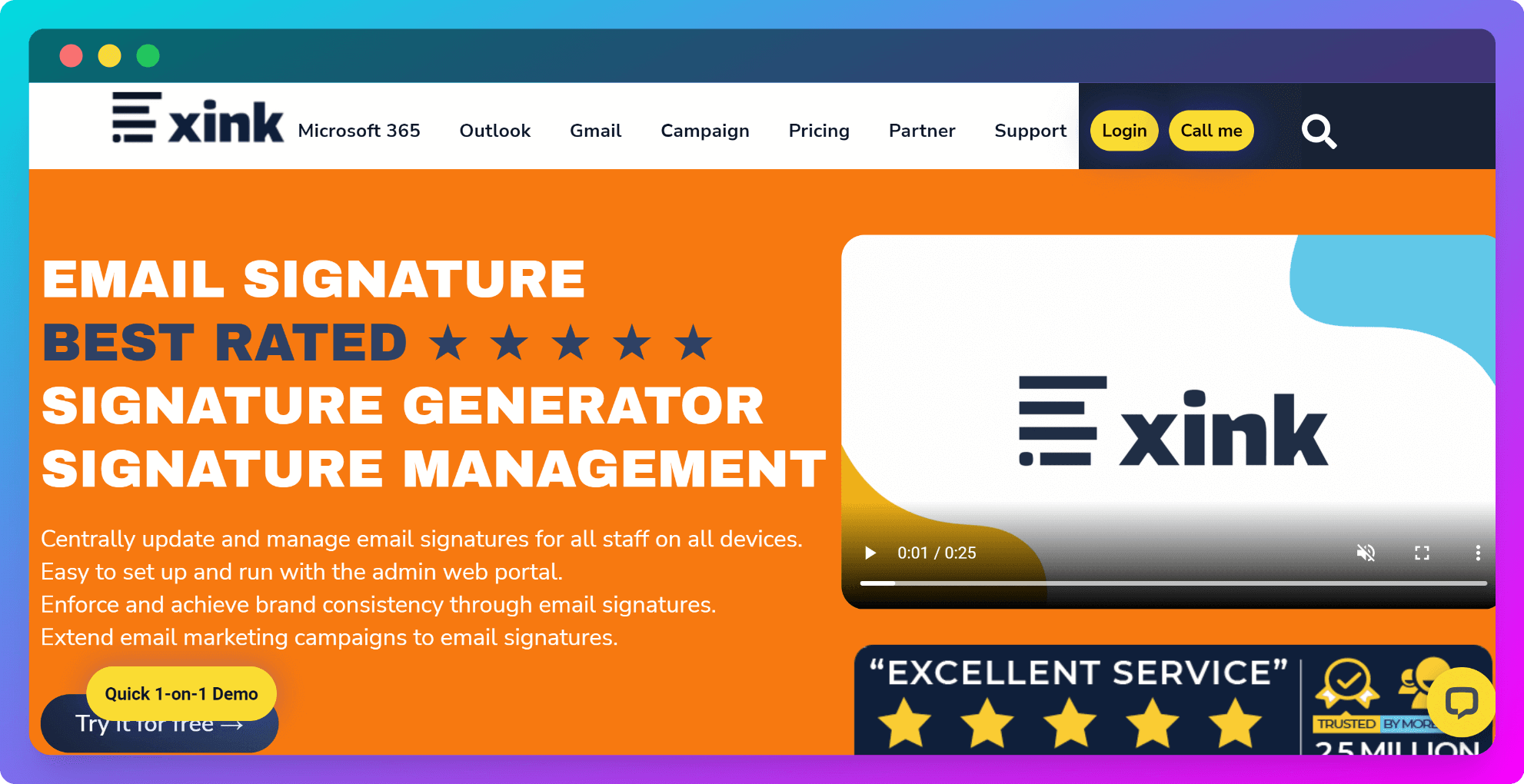 a screenshot of Xink's website as one of the best email signature software