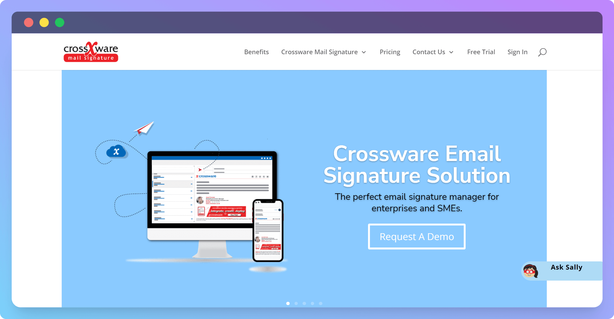 a screenshot of Crossware's website as one of the best email signature software