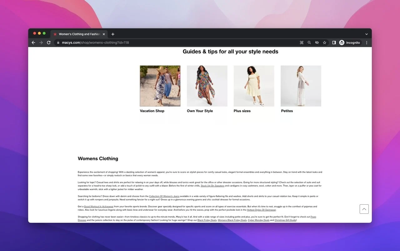 macys presell showing women representing brands and a description about Macy's