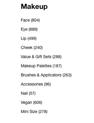 Sephora faceted search example