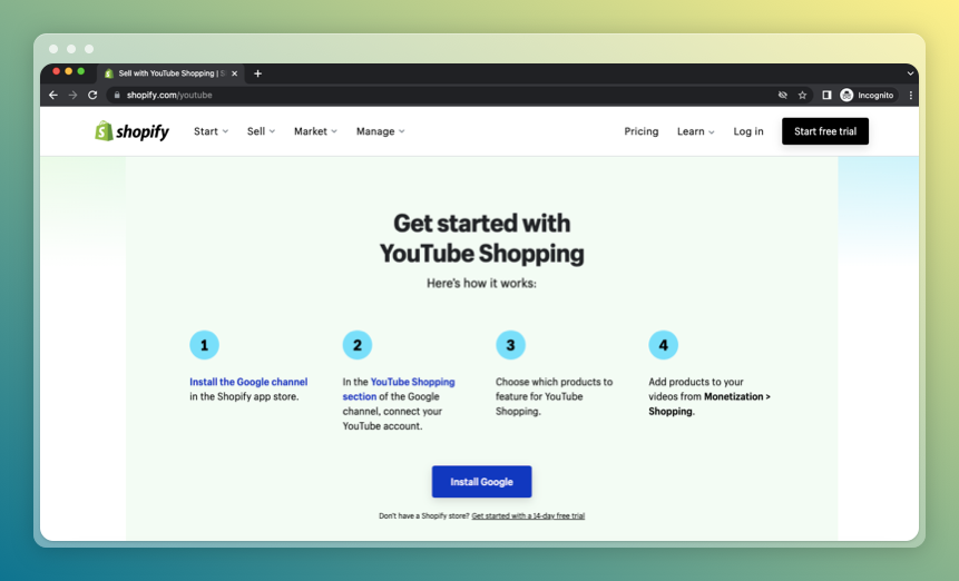 a screenshot showing the steps of YouTube and Shopify integration