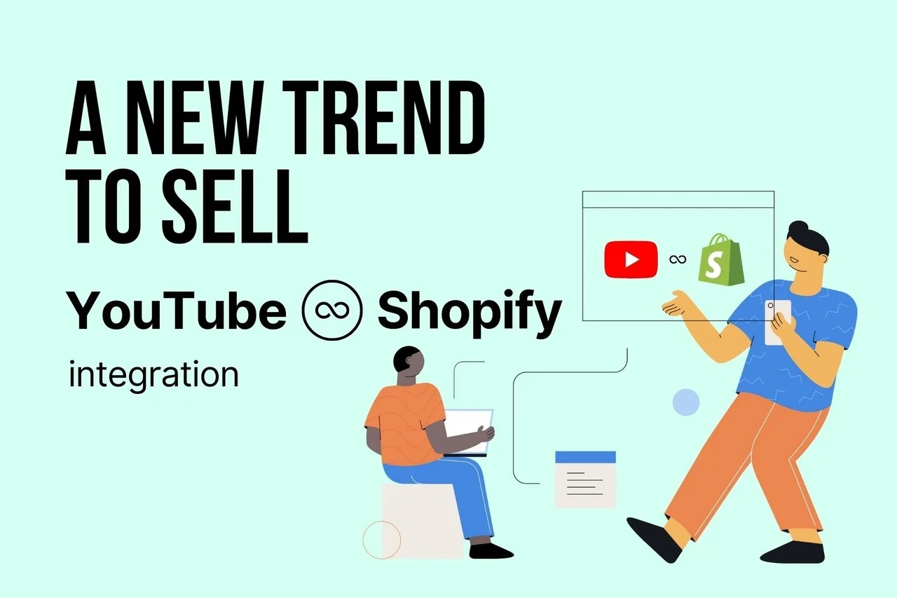 the cover of YouTube Shopify integration on a blue background men dealing with issue