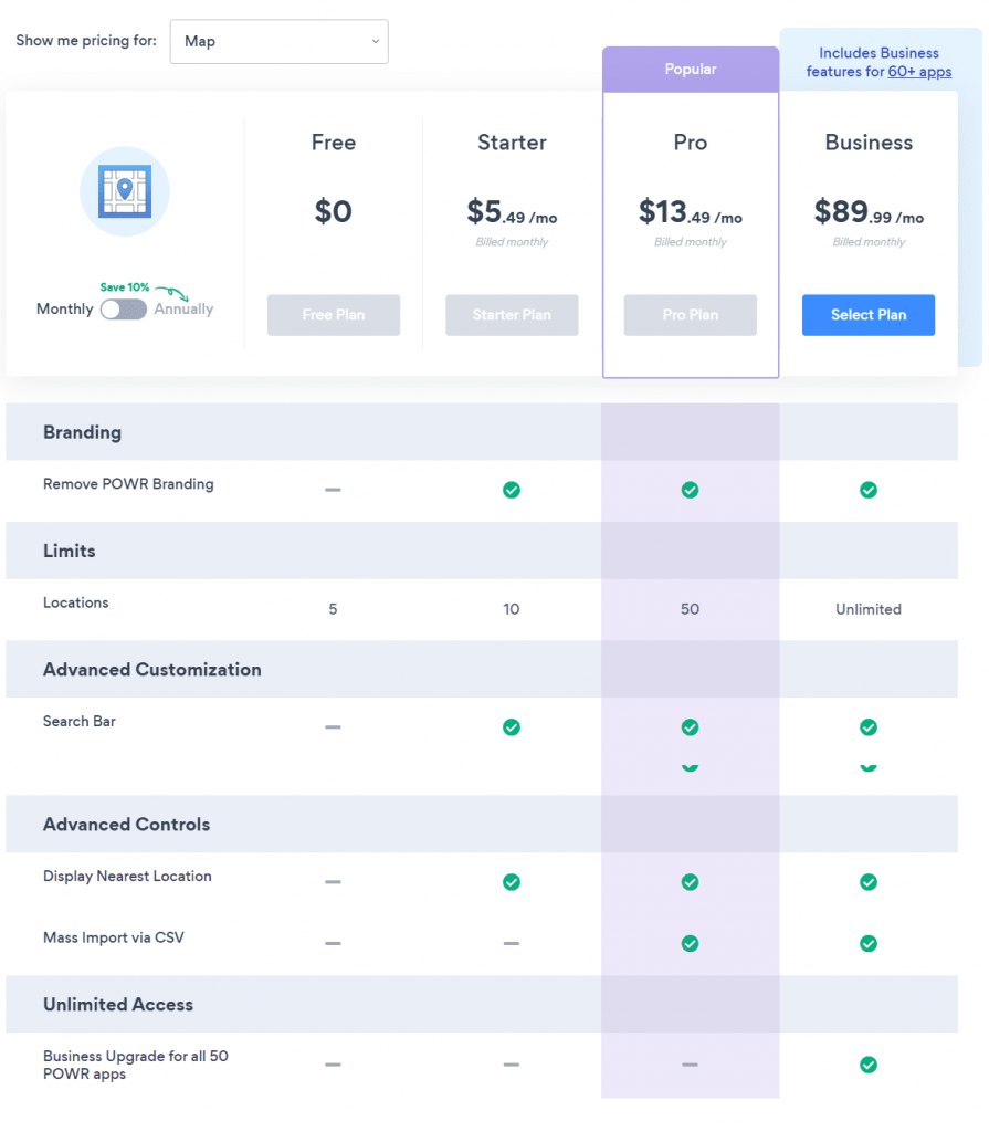 Tarification du plug-in Powr Maps