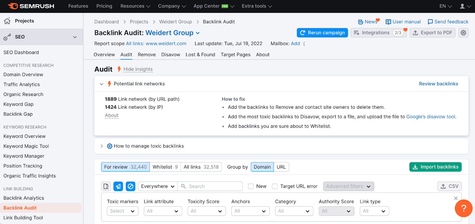 SEMrush'ın geri bağlantı denetim aracıyla web sitesi performansını artırın