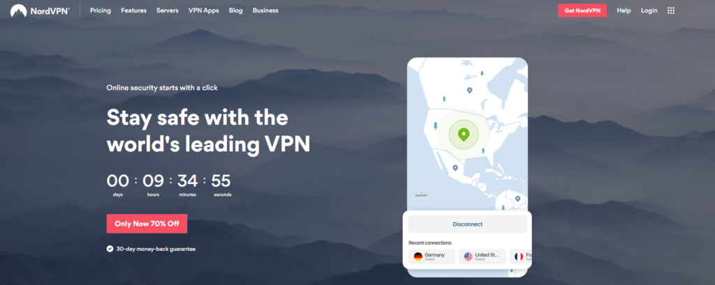 صفحة NordVPN الرئيسية