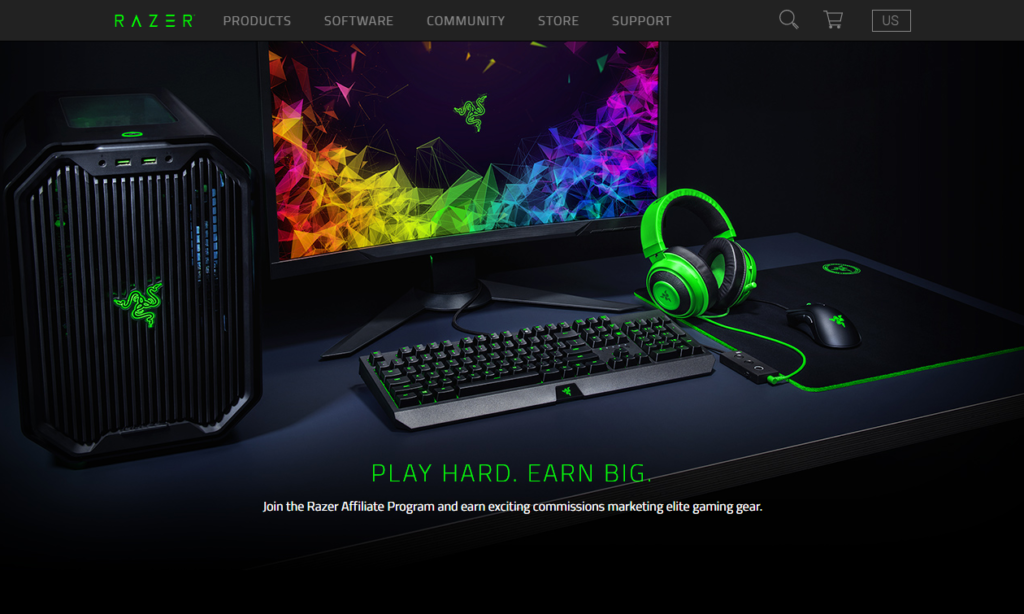 ein Screenshot der Homepage des Razer-Affiliate-Programms