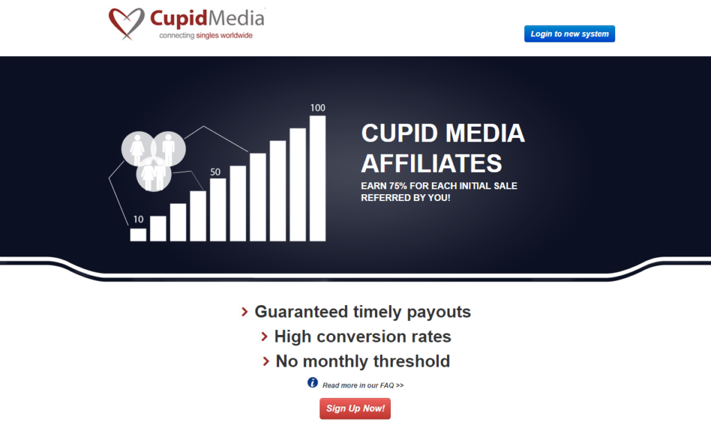 ein Screenshot der Homepage des Partnerprogramms von Cupid Media