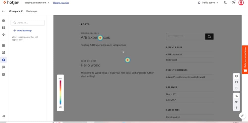 Тепловая карта Hotjar в Convert Experiences