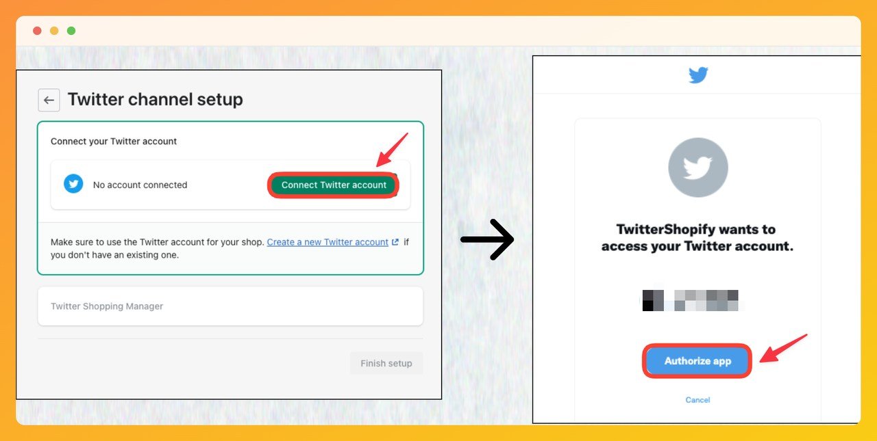 a screenshot of step two Twitter Shopify integration process