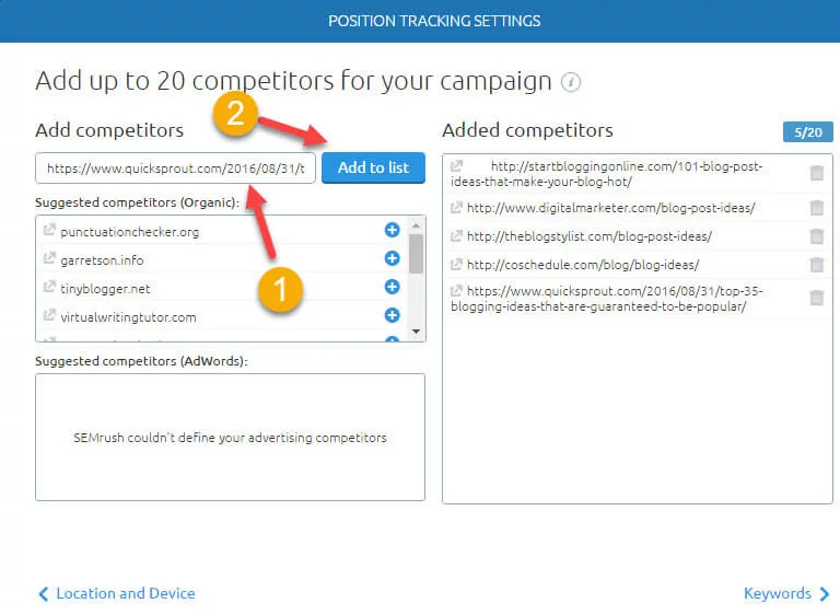 añadir páginas web de la competencia