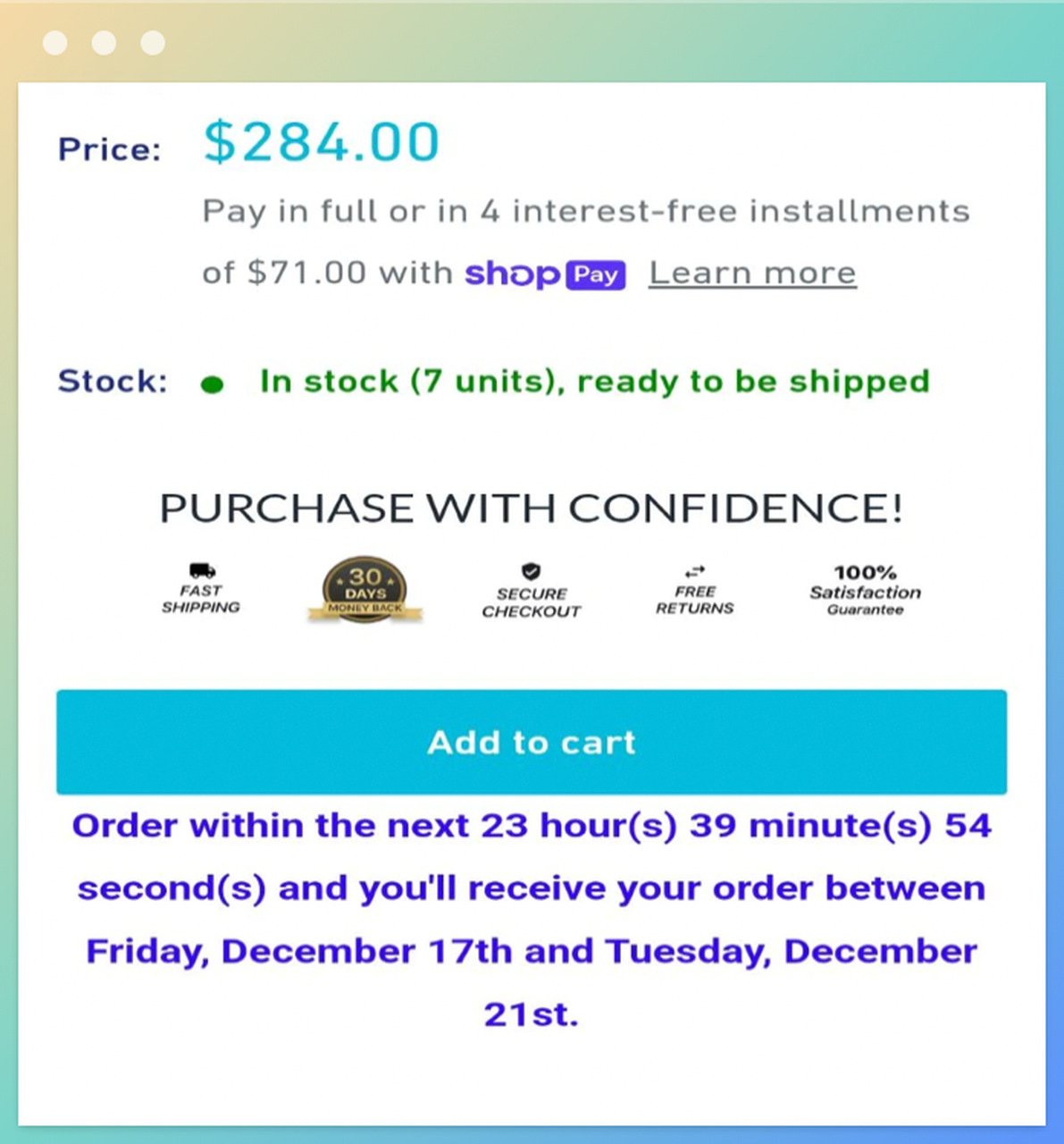 When to Expect Order Delivery by Boost Hub Business Solutions' product page showing the price, stock info, add to cart button and estimated delivery time
