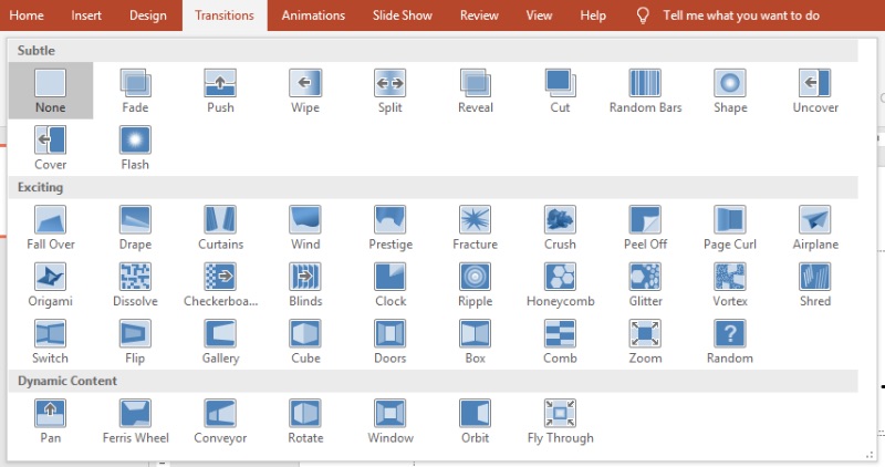 Menu di transizione da PowerPoint