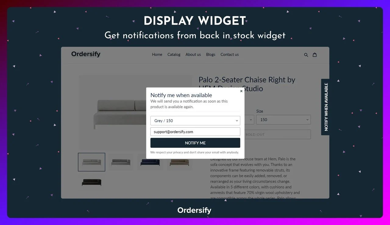 a screenshot of Low Stock Back Stock Pro Shopify app that shows the widget feature of the app in the setting