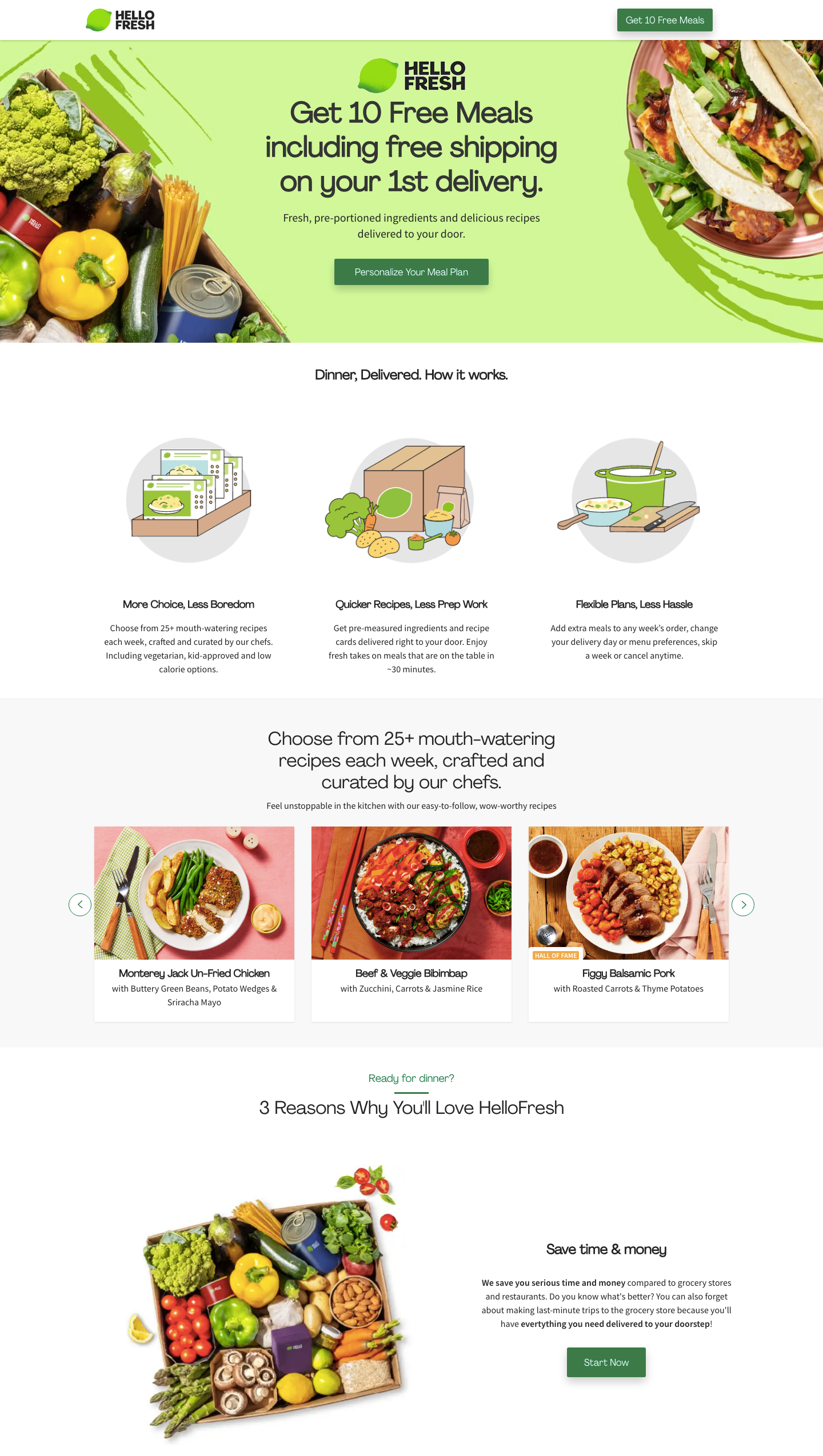 Page de destination HelloFresh