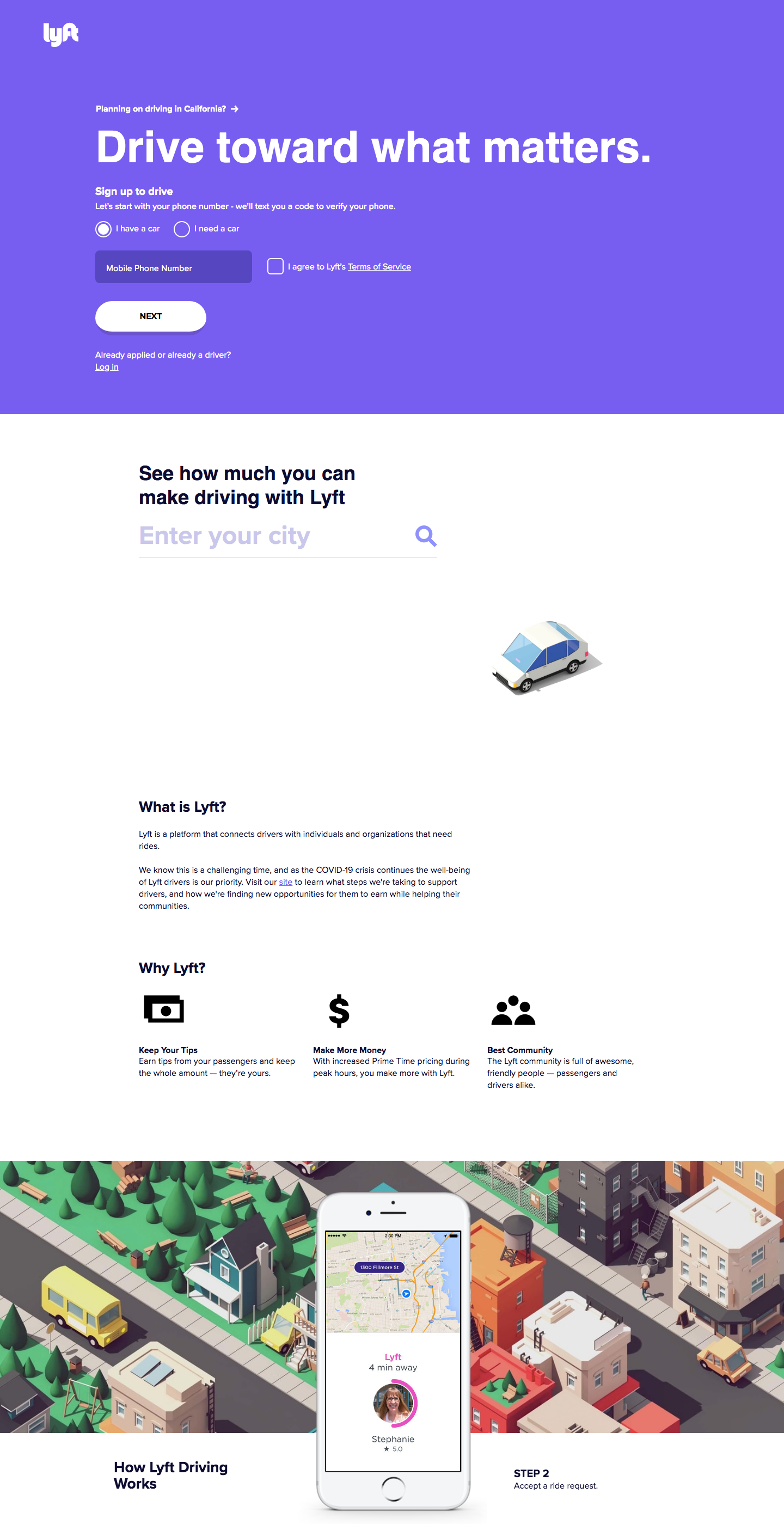 Page de destination Lyft