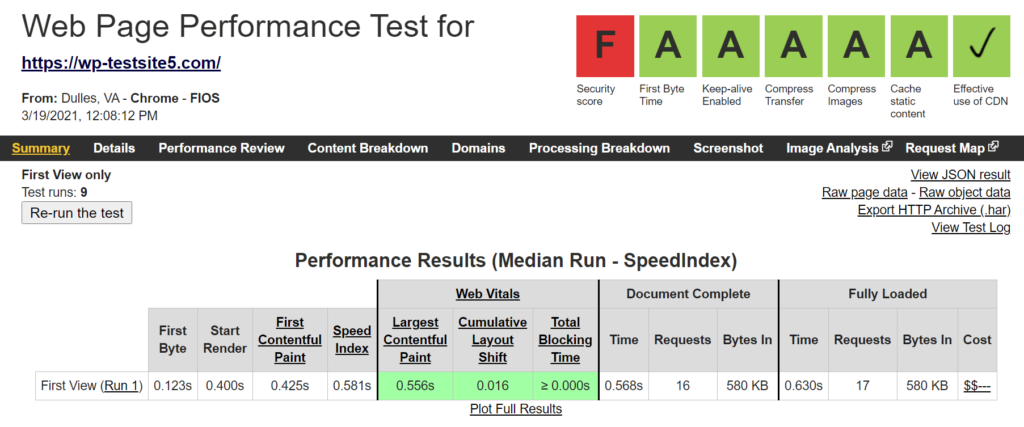 Examen par WP Engine des résultats de WebPageTest