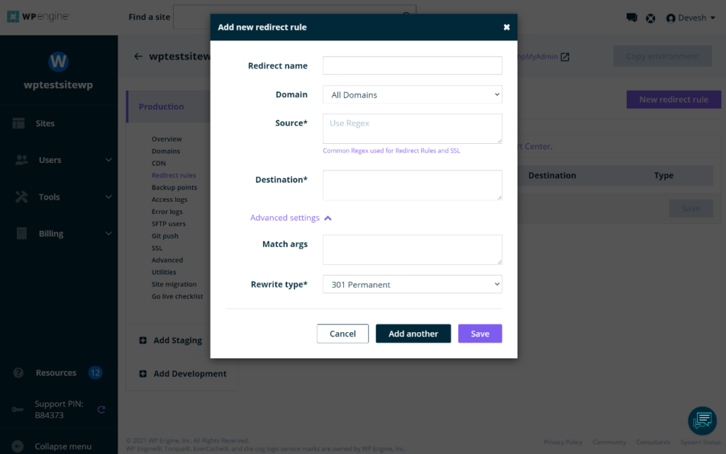 Gestionnaire de redirection WP Engine