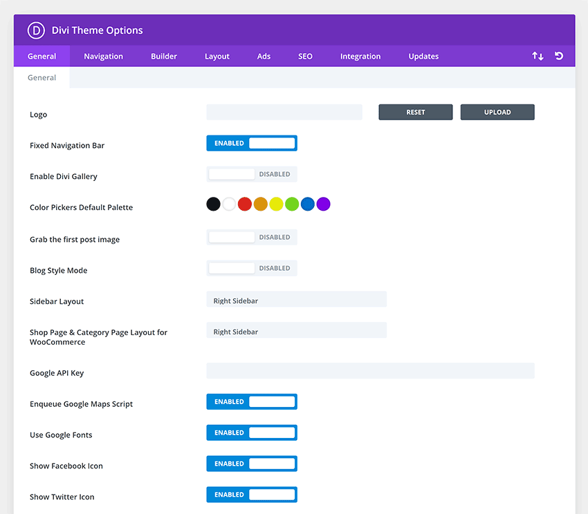 Options de thème Divi