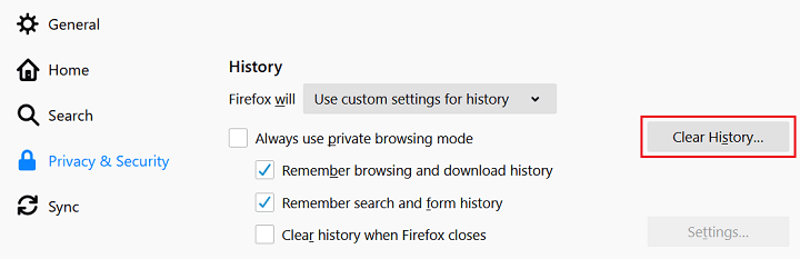 bouton effacer l'historique dans mozilla firefox