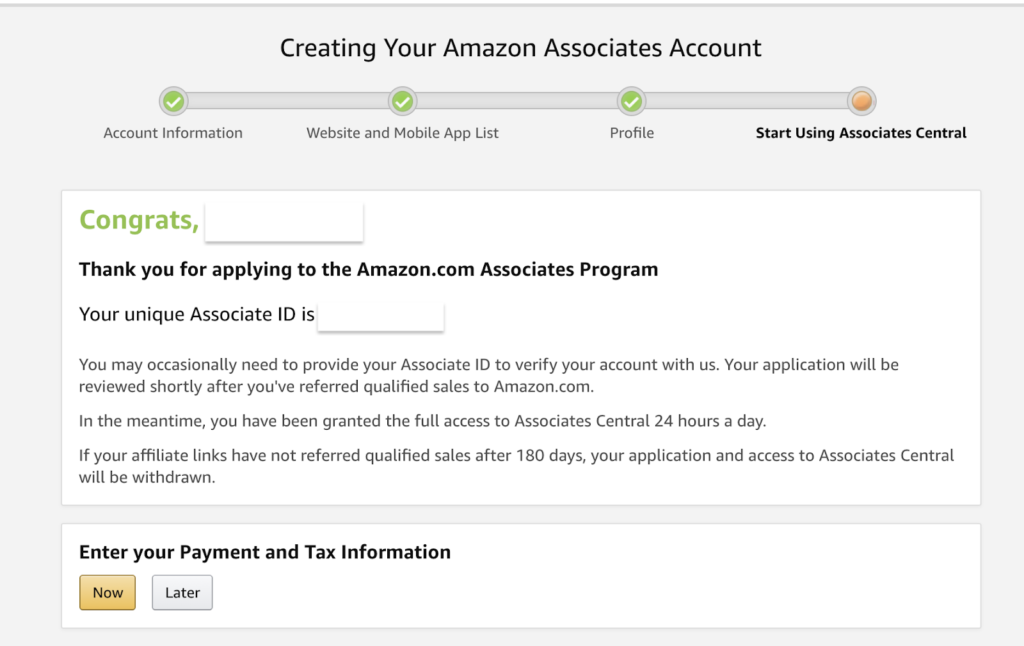 Creación de su cuenta de Amazon Associates