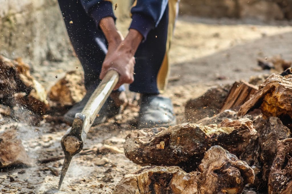 orang yang menggunakan kapak pick