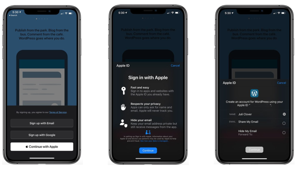 Войти через Apple — интерфейс