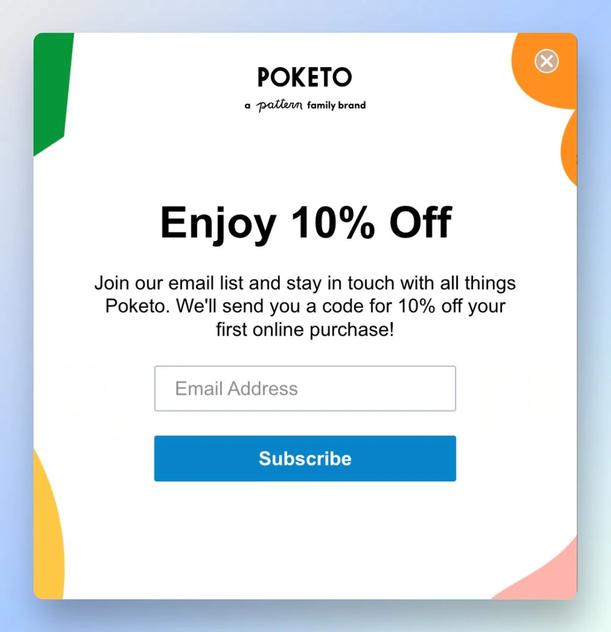  a screenshot of Poketo first time discount popup
