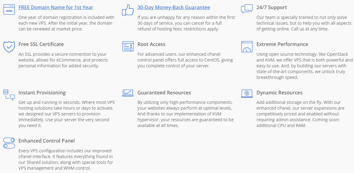 Bluehost VPS features