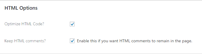 Opciones de optimización automática de HTML