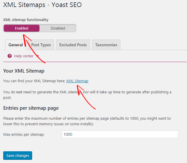 Yoast XML 站点地图设置