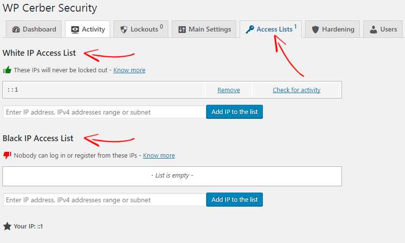 WP Cerber 安全訪問列表