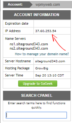 SG cPanel IP