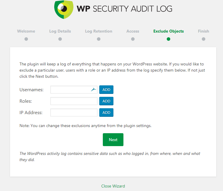 WP Security Audit Log ausschließen