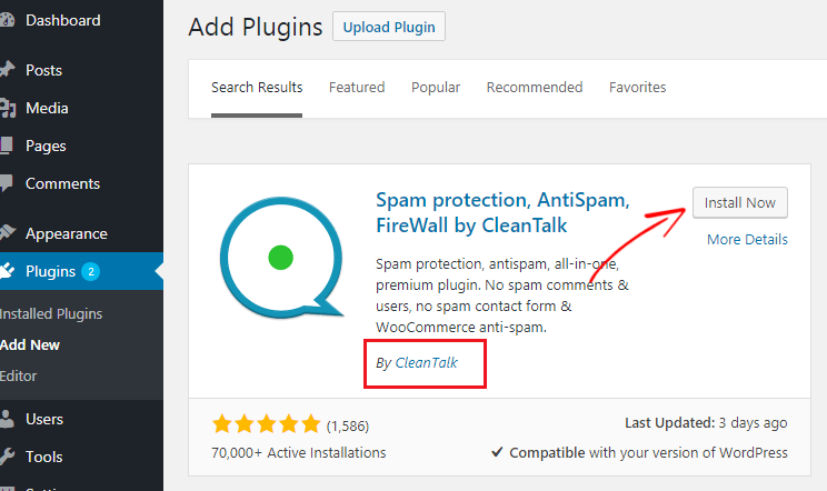 Installieren Sie das Cleantalk WordPress-Plugin