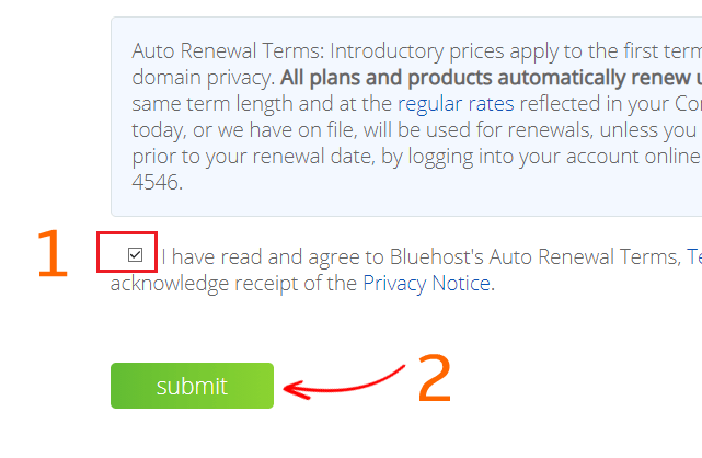 Bluehost Submit Information