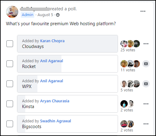 Cloudways rating on Facebook poll 2