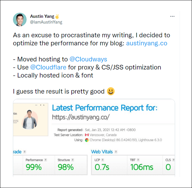 Cloudways results on Twitter