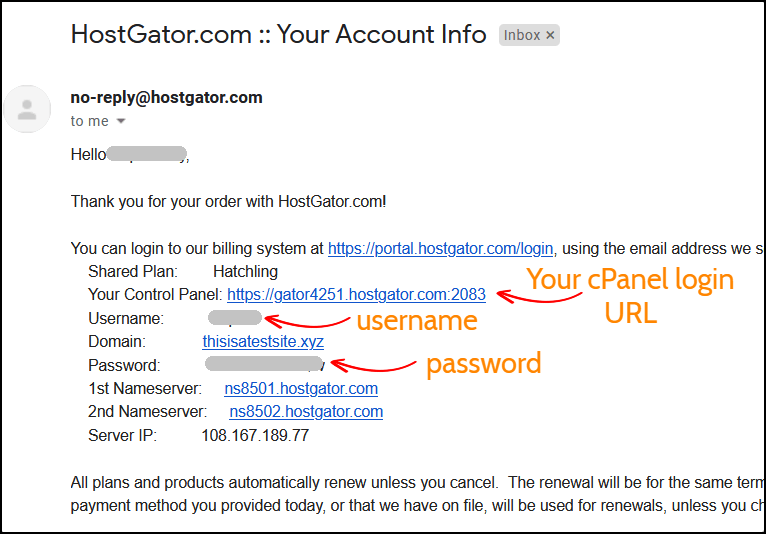 HostGator cPanel Login Details