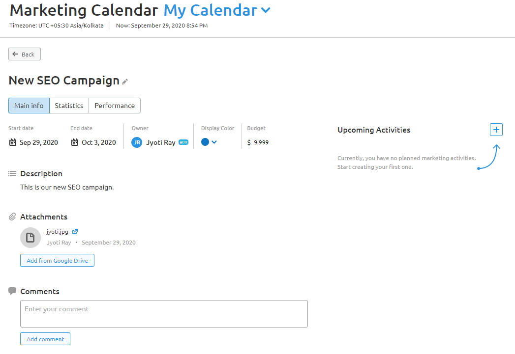 SEMrush Marketing Calendar Campaign Editor