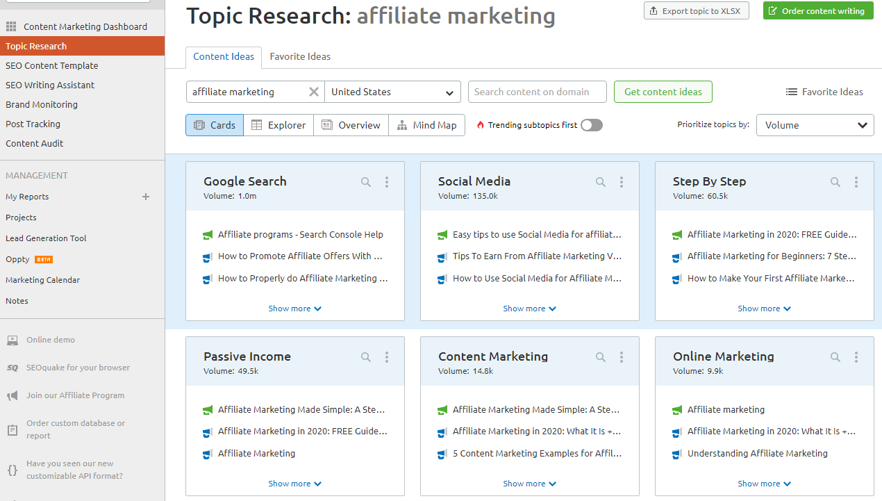 SEMrush Topic Research