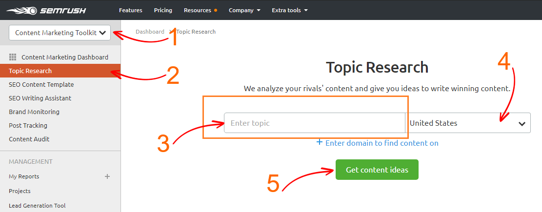 SEMrush Content Research Tool