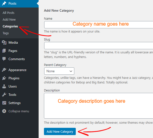 WordPress create category