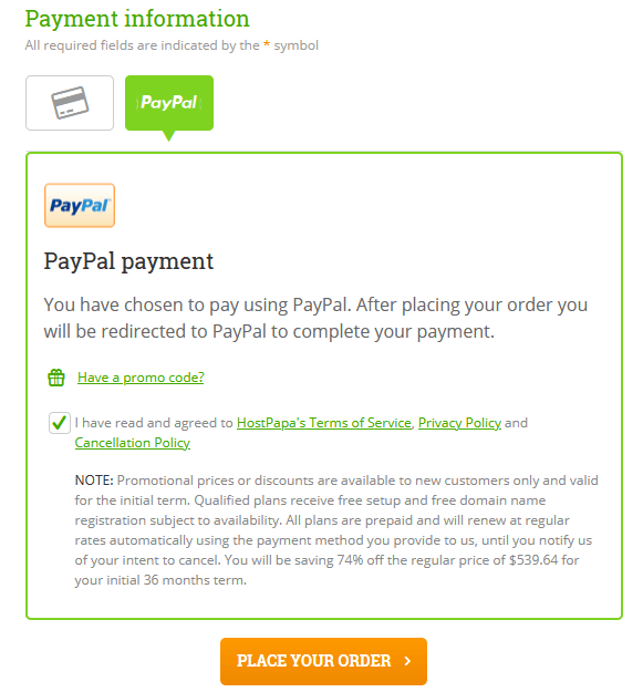 HostPapa Payment Information