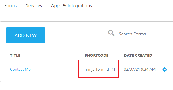 Ninja Form Shortcode