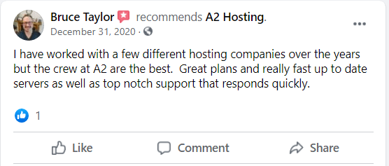 A2 Hosting Review on Facebook 3