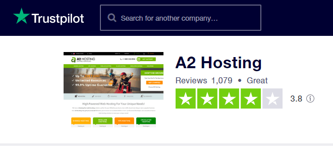 A2 Hosting Review on TrustPilot