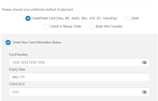 A2 Hosting Payment Method